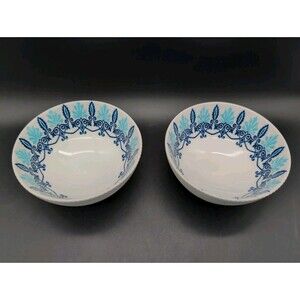 BIA Cordon Bleu Bowls Isabel 2 Blue Turquoise Floral Scroll Porcelain Cereal